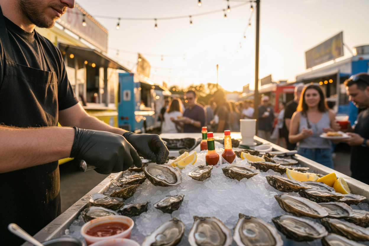 Oesters die live worden geopend tijdens een event